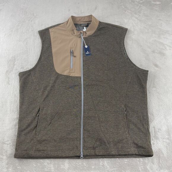 Johnnie O Glover Performance Fleece Vest Men 2XL Brown Full Zip Golf NWT $178